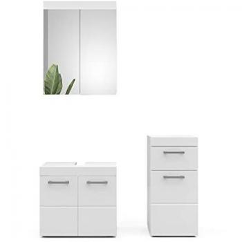 Conjunto de muebles de baño Luna, Blanco, 3 piezas - Mueble lavabo, espejo y armario