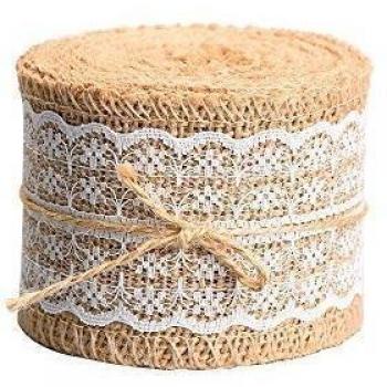 Outus Cinta de Arpillera Natural Rollo de Cinta de Encaje Blanco, 156 Pulgadas