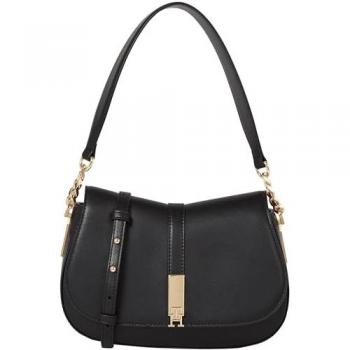 Tommy Hilfiger Heritage Black Leather Shoulder Bag with Adjustable Strap