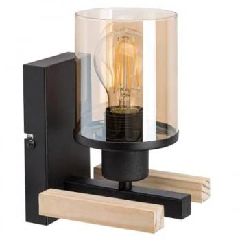 Aplique de Pared Niylah de Metal y Madera con Cristal Ámbar E27, IP20, Dimensiones: 12cm x 20cm x Ø9.5cm