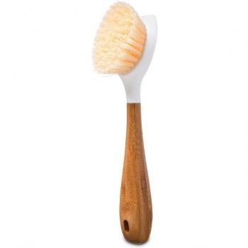 Cepillo Lavavajillas Be Good con Mango de Bambú y Rascador - Cabezal Ancho y Cerdas de Nylon para Sartenes y Ollas Antiadherentes - 6,5 x 6 x 23,