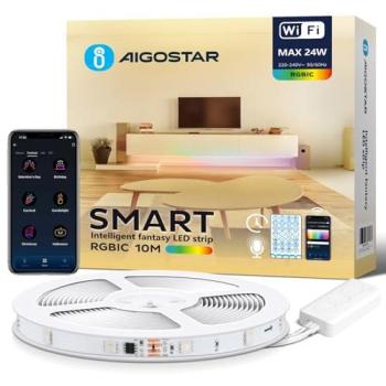 Tira LED Inteligente Aigostar 10M RGBIC 24W con Control Segmentado, Sincronización de Música y Colores Personalizables para Decoración del Hogar y Gaming