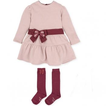 Tutto Piccolo - Vestido de niña con lazo decorativo y calcetines a juego