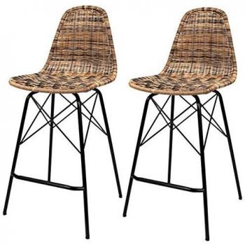 Taburetes para isla de cocina tejida marrón 63 cm (set de 2)