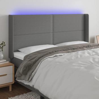 Cabecero LED gris oscuro de tela con dimensiones 163x16x108/128 cm