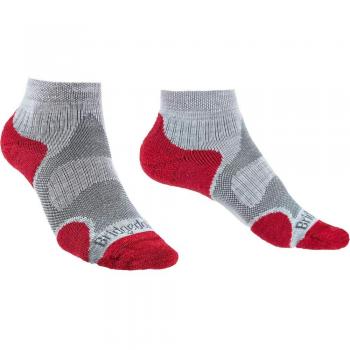 Bridgedale HIKE Ultralight T2 Merino Performance Original Crew Mujer, Mujer, Calcetines, 710606/812/L, Gris/Frambuesa, L