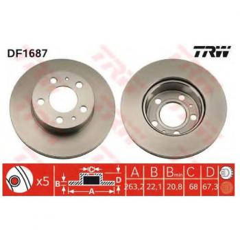 Disco de freno ventilado TRW DF1687 para VOLVO 240 y 260
