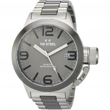 TW Steel Men's Quartz Watch with Grey Dial Analogue Display and Silver Stainless Steel Plated Bracelet CB201