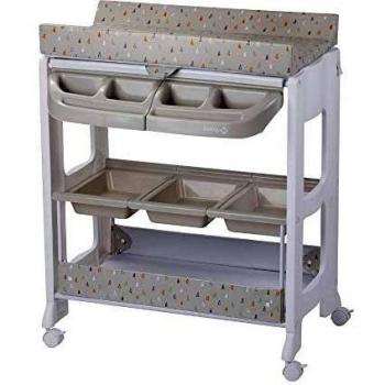 Safety 1st Dolphy Cambiador Banera bebé 2 en 1, cambiador bebé impermeable fácil de limpiar, Multiples compartimentos de almacenamiento, 4 ruedas con freno, color Warm grey