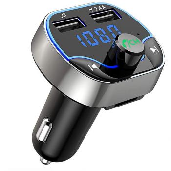 Transmisor FM Bluetooth, Bovon Transmisor de Radio Inalámbrico Kit Adaptador de Coche con Función Manos Libres, Puertos USB Dobles