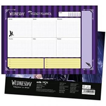 Bloc Planificador Semanal A4 Wednesday - Bloc de notas tamaño A4, diseño semanal, hojas perforadas para fácil desgarro, incluye secciones para tareas y objetivos, encuadernación en espiral, ideal para organización personal y planificación