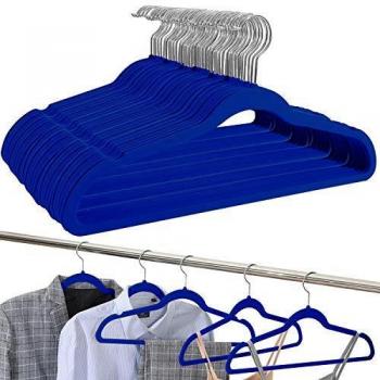 UMI. by Amazon - Perchas de Terciopelo, Antideslizantes, Resistentes y Ahorro de Espacio, con Gancho Giratorio de 360° y Hombros con Muesca, Percha Estándar para Multipropósito, Azul Real, 30 Pcs