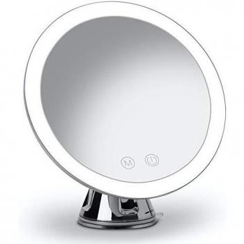 Fancii Espejo de Aumento Recargable 10x con 3 Configuraciones de Luz LED y Ventosa - 20 cm Espejo de Maquillaje Iluminado, Luz Regulable, Rotación 360°, Oro Rosa Metalizado - Lana