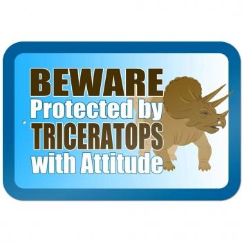 Gráficos y más, 22,9 x 15,2 cm beware protegido por Triceratops con actitud Metal Sign
