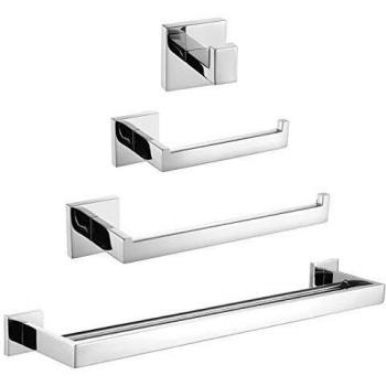 TURS 22 Pulgada Baño 4 Piezas Conjunto de Herrajes Para SUS 304 Acero Inoxidable Soporte de Papel Higiénico 60CM Barra de Toallas Con 2 Barra Titular Bata Gancho Montaje en Pared, Pulido, Q7P-B4