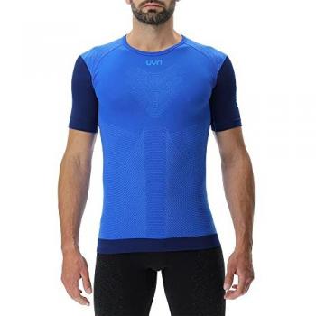 Camiseta de Running UYN PB42 OW para Hombres - Azul Profundo/Pavo Real, Talla Grande, Manga Corta