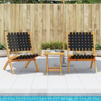 Folding Garden Chairs Set with Table - 2 Pieces, Black Solid Wood