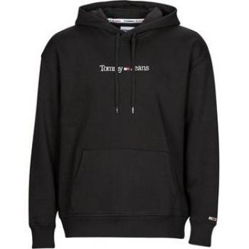 Tommy Jeans Regular Linear Hoodie - Black XL Cotton Sweatshirt with Logo