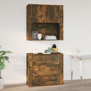 Armario de Pared de Madera Contrachapada 80x33x80 cm en Roble Ahumado, Mueble de Almacenaje Moderno con Puertas y Cajón para Salón, Armario Auxiliar y de