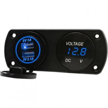 Cargador Rápido USB Dual 12V-24V con Voltímetro LED para Panel de Coche, Motocicleta y Marino
