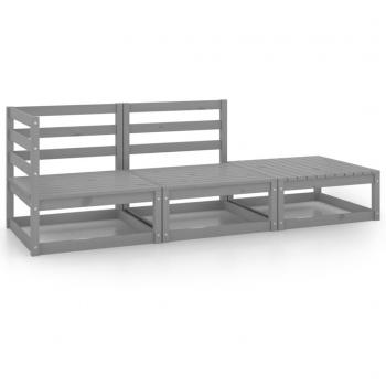 vidaXL 3 Piece Garden Lounge Set Grey Solid Pinewood