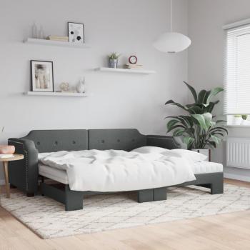 Sofá cama nido extraíble con colchón de tela gris oscuro 100x200 cm