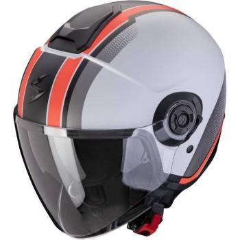 Casco Jet Scorpion Exo-City II Vel Matt Grey-Red, características: diseño aerodinámico, visera solar integrada, sistema de ventilación eficiente, interior desmontable y lavable, cierre micrométrico
