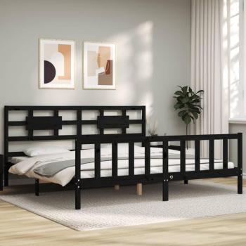Cama con cabecero de madera maciza negra 200x200 cm