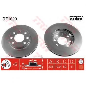 Disco de freno TRW DF1609, frente, ventilado, 1 pieza