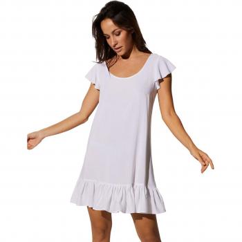 Vestido de playa corto en blanco liso con nudo en la espalda
