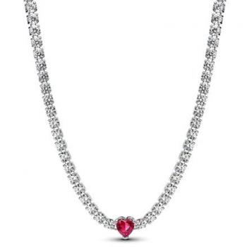Choker de Plata con Colgante de Corazón Rojo - 40 cm