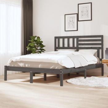 Estructura de cama de madera maciza de pino gris 135x190 cm