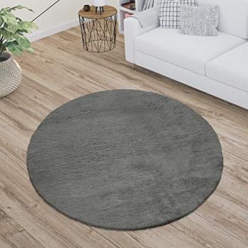 Alfombra Redonda Suave de Pelo Largo Lavable en Lavadora - Gris Ø 200 cm