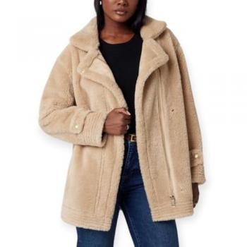 Beige Faux Shearling Coat for Women - Regular Fit XS