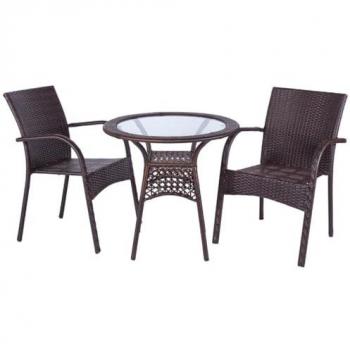 Conjunto Moderno de Mesa y 2 Sillas Ergonómicas para Espacios Pequeños - Metal Marrón