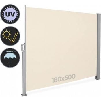 Toldo Lateral Retráctil Beige 180 x 500 cm, Impermeable, Anti-UV - Protección Solar y de Privacidad para Jardín