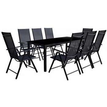 9-Piece Black Aluminum Folding Outdoor Dining Set