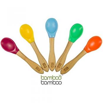 Bamboo Baby Feeding Spoons with Soft Curved Silicone Bowl Tips for Toddlers and Infants