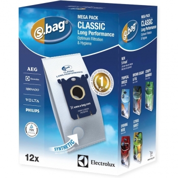 Electrolux E201SM S-Bag Classic Long Performance - Mega Pack de 12 Bolsas de Repuesto para Aspiradora, Color Blanco