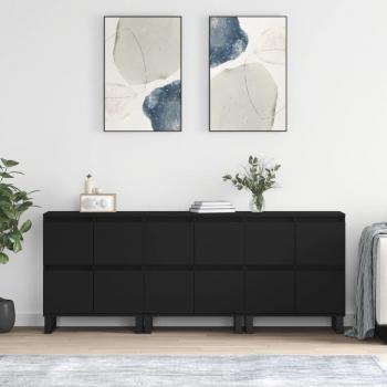 Aparadores de madera contrachapada negra de múltiples capas, 3 piezas, Vidaxl