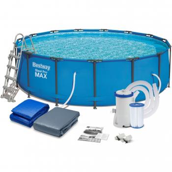 Bestway 56438 Piscina Desmontable Tubular Steel Pro Max con Depuradora, 457 x 122 cm