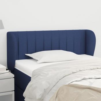 Cabecero de tela azul con orejas 93x23x78/88 cm acolchado y protector elástico
