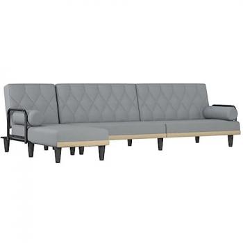 Sofá Cama en Forma de L Tela Gris Claro 260x140x70 cm