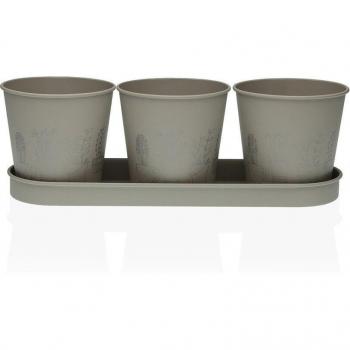 Maceta Versa Gris Triple de Metal con Diseño Moderno y Elegante (33x11 cm)