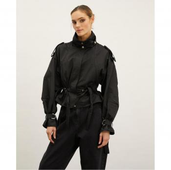Chaqueta cortavientos corta con jareta en la cintura y cuello alto