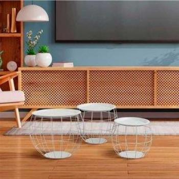 Set De 3 Mesitas Baloon Thinia Home Con Almacenaje Interior Blanco