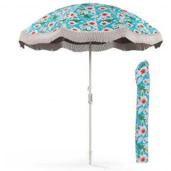 6.5 Feet Outdoor Fringe Patio Umbrella with Carrying Bag - Green