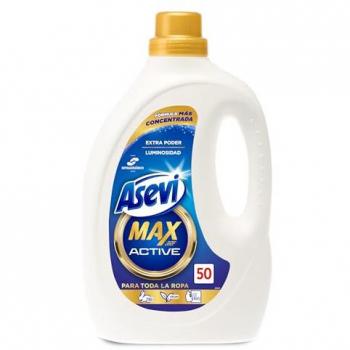 Asevi Max Active Detergente Líquido Hipoalergénico Concentrado para Lavadora - Poder Quitamanchas y Extra Luminosidad - Para Ropa Blanca y de Color - 50 Lavados