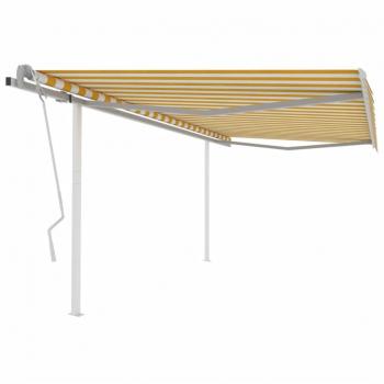 Toldo retráctil manual Suntent 4x3 m con postes amarillos y blancos