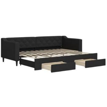 Sofá cama nido con cajones tela negro 80x200 cm